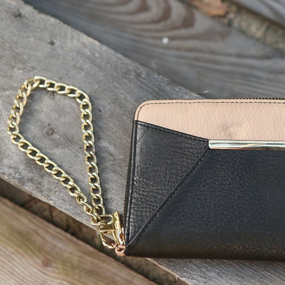 Black/Tan Wristlet with Gold chain